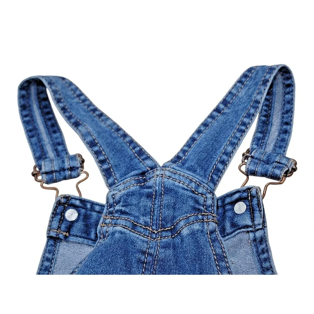Jordache Girls 2T‎ Denim Bib Overalls Shorts Blue Jeans Rhinestone Buttons EUC